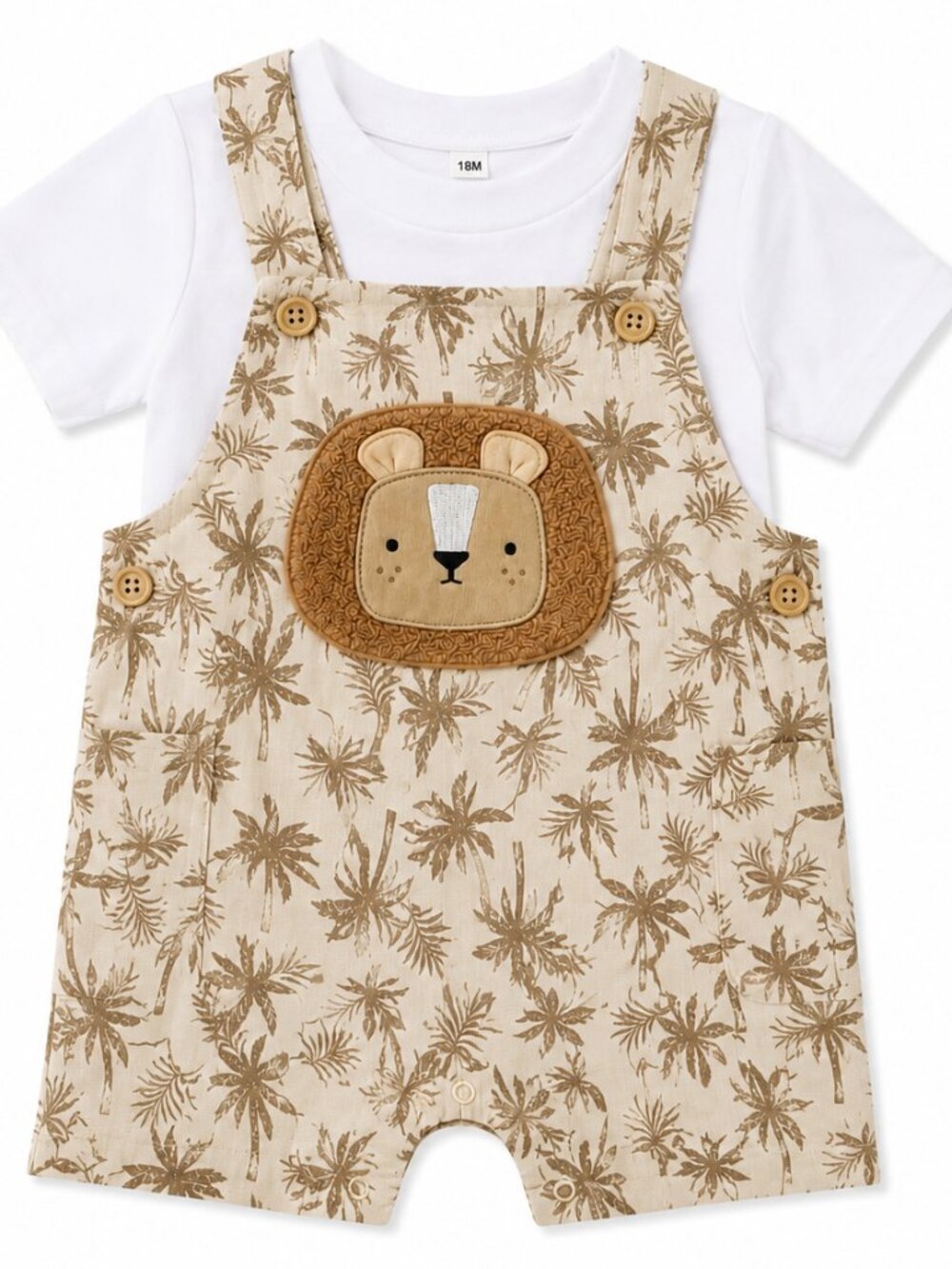 NWT Baby Essentials Toddler Boys 2 Piece Romper Set 18M Lion Applique Outfit
